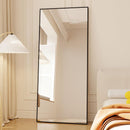 Tempered mirror 71" x 32" Tall Full Length Mirror with Stand, Black Wall Mounting Full Body Mirror, Metal Frame Full-Length Mirror for Living Room, Bedroom
