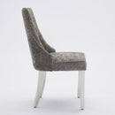 Rayon Cloth Flocking Chenille Dining Chairs Channel Kitchen Dinner Chair Comfy Fabric Upholstered Accent Chair for Dining Room with Silver Brushed Stainless Steel Legs,Set of 2 (Gray), SW1747GY