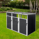 Garbage Bin Shed Stores 3 Trash Cans Metal Outdoor Bin Shed for Garbage Storage,Grey