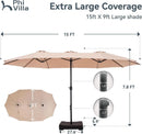 15 Foot Double Sided Patio Umbrella For Outdoor Shade
