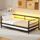 Twin Size Metal Daybed with LED and Adjustable Trundle, Pop Up Trundle, Black