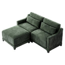 Elegant Green Chenille Two-Seater Sofa with Ottoman & Lumbar Pillows, Ergonomic Design, Easy Install