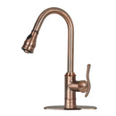 Copper Pull Out Kitchen Faucet, Single Level Solid Brass Kitchen Sink Faucets with Pull Down Sprayer