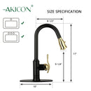 Two-Tone Matte Black & Gold Pull Out Kitchen Faucet with Deck Plate, Single Level Solid Brass Kitchen Sink Faucets with Pull Down Sprayer - AK415BLZG