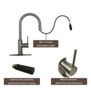 Gun Black Pull Out Kitchen Faucet with Deck Plate, Single Level Solid Brass Kitchen Sink Faucets with Pull Down Sprayer-AK96416BGB