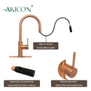 Copper Pull Out Kitchen Faucet with Deck Plate, Single Level Solid Brass Kitchen Sink Faucets with Pull Down Sprayer