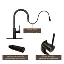 Matte Black Pull Out Kitchen Faucet with Deck Plate, Single Level Solid Brass Kitchen Sink Faucets with Pull Down Sprayer-AK96416MB