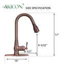 Copper Pull Out Kitchen Faucet with Deck Plate, Solid Brass Kitchen Sink Faucets with Pull Down Sprayer - Antique Bronze