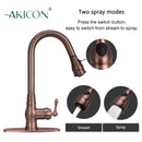 Copper Pull Out Kitchen Faucet with Deck Plate, Solid Brass Kitchen Sink Faucets with Pull Down Sprayer - Antique Bronze