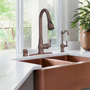 Copper Pull Out Kitchen Faucet with Deck Plate, Solid Brass Kitchen Sink Faucets with Pull Down Sprayer - Antique Bronze