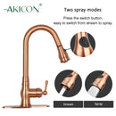 Copper Kitchen Faucet with Soap Dispenser, Single Handle Solid Brass High Arc Pull Down Sprayer Head Kitchen Sink Faucets with Deck Plate