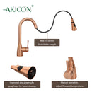 Copper Pull Out Kitchen Faucet, Single Level Solid Brass Kitchen Sink Faucets with Pull Down Sprayer