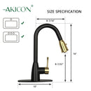 Two-Tone Matte Black & Gold Pull Out Kitchen Faucet with Deck Plate, Single Level Solid Brass Kitchen Sink Faucets with Pull Down Sprayer - AK455BLZG