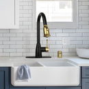 Two-Tone Matte Black & Gold Pull Out Kitchen Faucet with Deck Plate, Single Level Solid Brass Kitchen Sink Faucets with Pull Down Sprayer - AK455BLZG