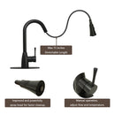 Matte Black Pull Out Kitchen Faucet with Deck Plate, Single Level Solid Brass Kitchen Sink Faucets with Pull Down Sprayer - AK96455MB