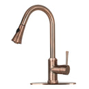 Copper Pull Out Kitchen Faucet with Deck Plate, Single Level Solid Brass Kitchen Sink Faucets with Pull Down Sprayer