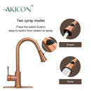 Copper Pull Out Kitchen Faucet with Deck Plate, Single Level Solid Brass Kitchen Sink Faucets with Pull Down Sprayer
