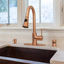 Copper Pull Out Kitchen Faucet with Deck Plate, Single Level Solid Brass Kitchen Sink Faucets with Pull Down Sprayer