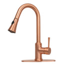 Gun Black Pull Out Kitchen Faucet with Deck Plate, Single Level Solid Brass Kitchen Sink Faucets with Pull Down Sprayer-AK96466-GB