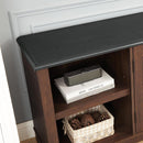 Modern Farmhouse TV Media Stand, Large Barn Inspired Home Entertainment Console, for TV Up to 80", with Open Shelves and Closed Cabinets, Espresso and Black, 70"Wx15.55"Dx26.89"H