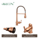 Copper Pre-Rinse Spring Kitchen Faucet, Single Level Solid Brass Kitchen Sink Faucets with Pull Down Sprayer