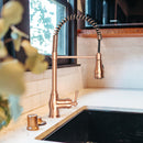 Copper Pre-Rinse Spring Kitchen Faucet, Single Level Solid Brass Kitchen Sink Faucets with Pull Down Sprayer