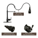 Matte Black Pre-Rinse Spring Kitchen Faucet, Single Level Solid Brass Kitchen Sink Faucets with Pull Down Sprayer - AK96518A-MB