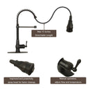 Oil Rubbed Bronze Pre-Rinse Spring Kitchen Faucet, Single Level Solid Brass Kitchen Sink Faucets with Pull Down Sprayer - AK96518A-ORB
