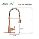 Copper Kitchen Faucet with Soap Dispenser, Single Handle Solid Brass High Arc Pull Down Sprayer Head Kitchen Sink Faucets with Deck Plate