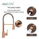 Copper Pre-Rinse Spring Kitchen Faucet, Single Level Solid Brass Kitchen Sink Faucets with Pull Down Sprayer