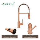 Copper Kitchen Faucet with Soap Dispenser, Single Handle Solid Brass High Arc Pull Down Sprayer Head Kitchen Sink Faucets with Deck Plate