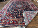 Navy Blue Persian Rug 9x12, Antique Persian Carpet, Kork Wool, 200 KPSI, Persian Kashan Rug