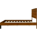 Mid-Century Modern Solid Wood Bed Frame Queen Size Platform Bed with Three-Piece Headboard Design, No Box Spring Needed, Brown