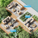 110 Inch Large 7 Piece Wicker Outdoor Patio Set Beige Cushions