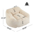 Auch Indoor Armchair Style Bean Bag with Beige Faux-Fur and Adaptive Foam, 40 x 38 x 25.5 inches