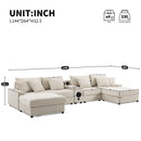 [VIDEO]144*64'' Corduroy Sectional Sofa with Bluetooth Speakers, U Shaped Couch with Console, USB Charger, Cup Holders, Storage, Ottoman, Deep and Wide Seat Cloud Sofa for Living Room&Apartment