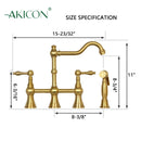 Two-Handles Brushed Gold Bridge Kitchen Faucet with Side Sprayer - AK96718BTG