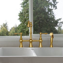 Two-Handles Brushed Gold Bridge Kitchen Faucet with Side Sprayer - AK96718BTG