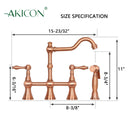 Two-Handles Copper Bridge Kitchen Faucet with Side Sprayer - AK96718C
