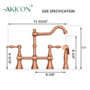 Two-Handles Copper Bridge Kitchen Faucet with Side Sprayer