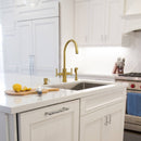 Two-Handle Brushed Gold Widespread Kitchen Faucet with Side Sprayer-AK96766-BTG