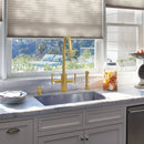 Two-Handle Brushed Gold Widespread Kitchen Faucet with Side Sprayer-AK96766-BTG