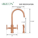 Two-Handle Copper Widespread Kitchen Faucet with Side Sprayer