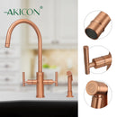 Two-Handle Copper Widespread Kitchen Faucet with Side Sprayer