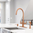 Two-Handle Copper Widespread Kitchen Faucet with Side Sprayer