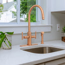 Two-Handle Copper Widespread Kitchen Faucet with Side Sprayer