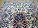 Antique Persian Kirman Rug 3.9 x 6.6, Floral Oriental Carpet, Ivory/Cream - Blue - Pink, Hand Knotted Wool Rug, Floral Medallion Rug 4x6