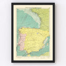 Vintage Map of Ports of Spain & Portugal, 1922
