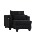 Convertible Chaise Lounge Sofa Chair Bed with USB Ports, Cup Holders & Storage, Black Corduroy, 37.4'
