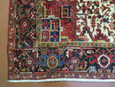 Wonderful Persian Heriz Rug 8.6 x 11, Geometric Heriz Carpet, Semi Antique Decorative Area Rug, Red Ivory Dark Blue Handmade Wool Room Sized